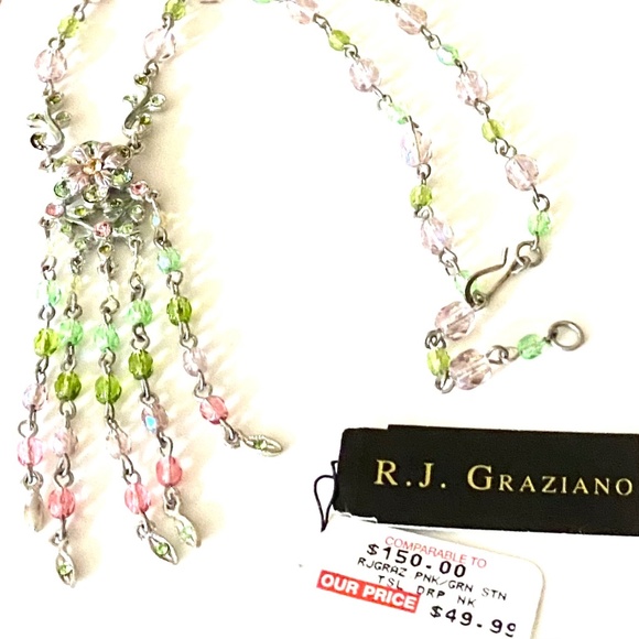 R.J. Graziano Green & Pink Tassel Drop Necklace - Picture 6 of 6